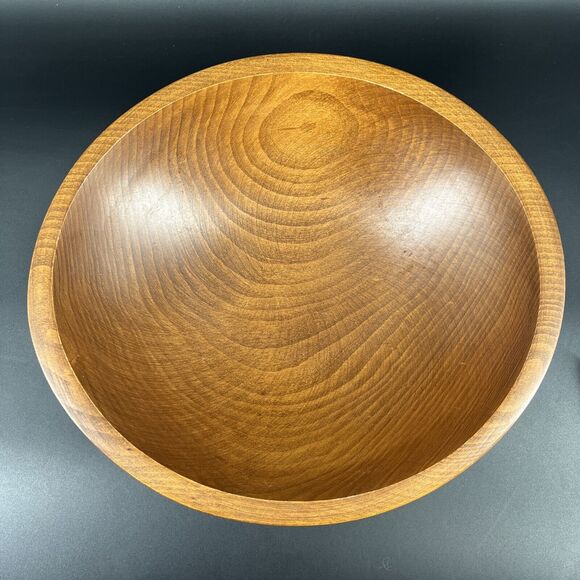 Vintage Footed Wood Salad Bowl Fork Spoon Set By Woodcraftery Made In USA - Picture 10 of 16